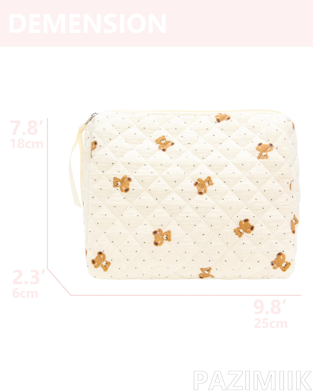 PAZIMIIK pochette-maquillage quiltée texture douce: matière agréable au toucher et portée quotidienne.