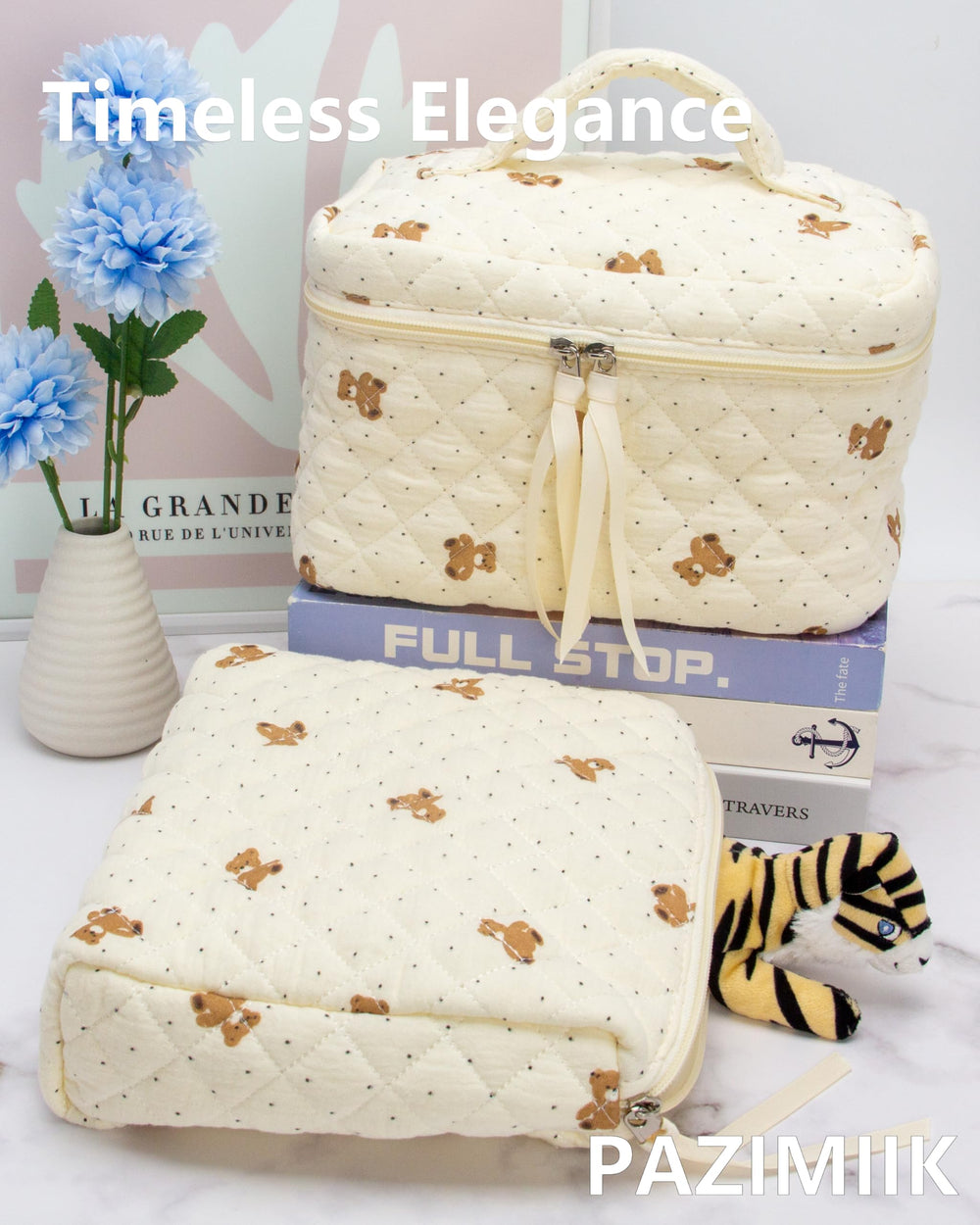 PAZIMIIK pochette-maquillage quiltée voyage portable: compagnon léger pour vos routines beauté en déplacement.