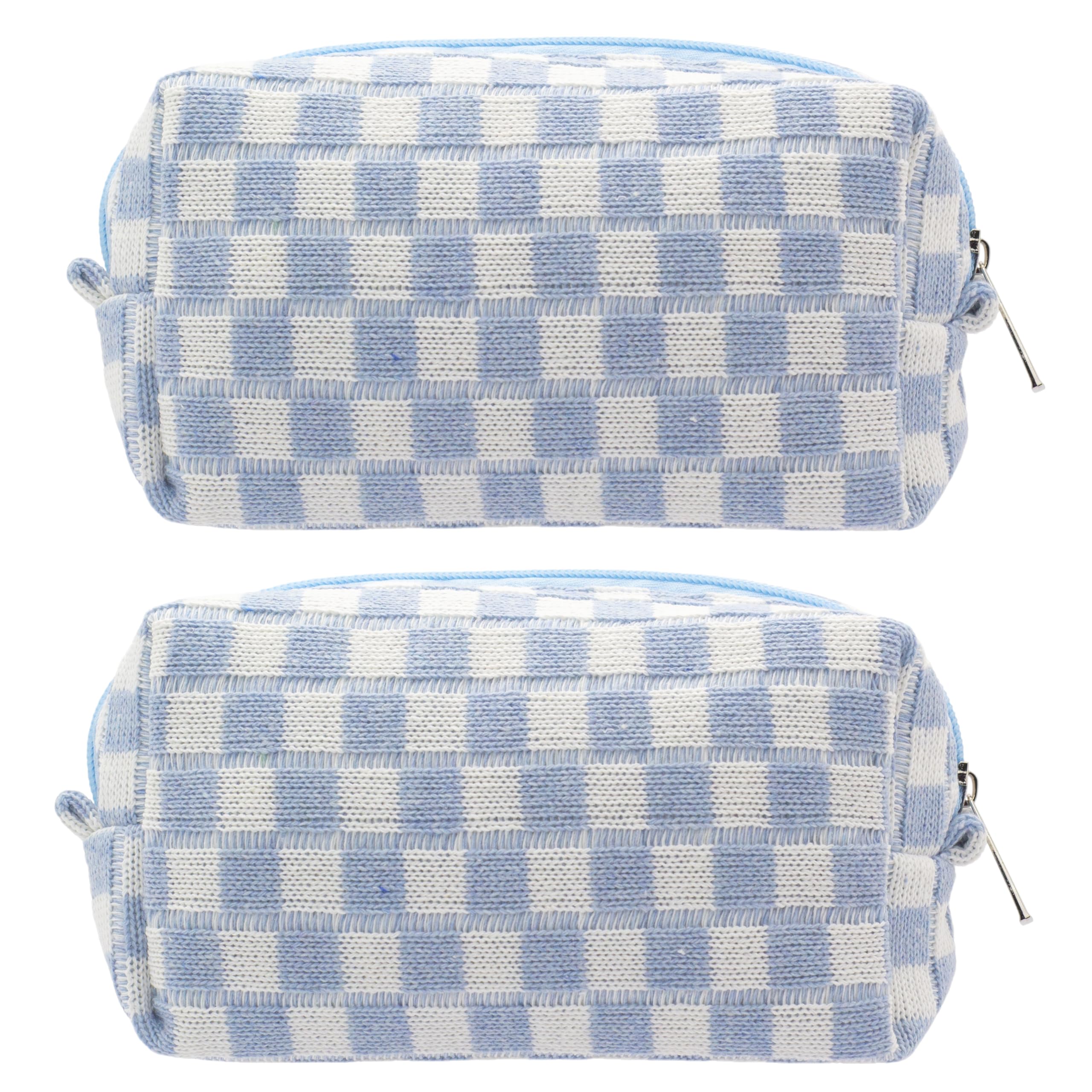 PAZIMIIK sac maquillage carreaux bleu debout, accès rapide en voyage