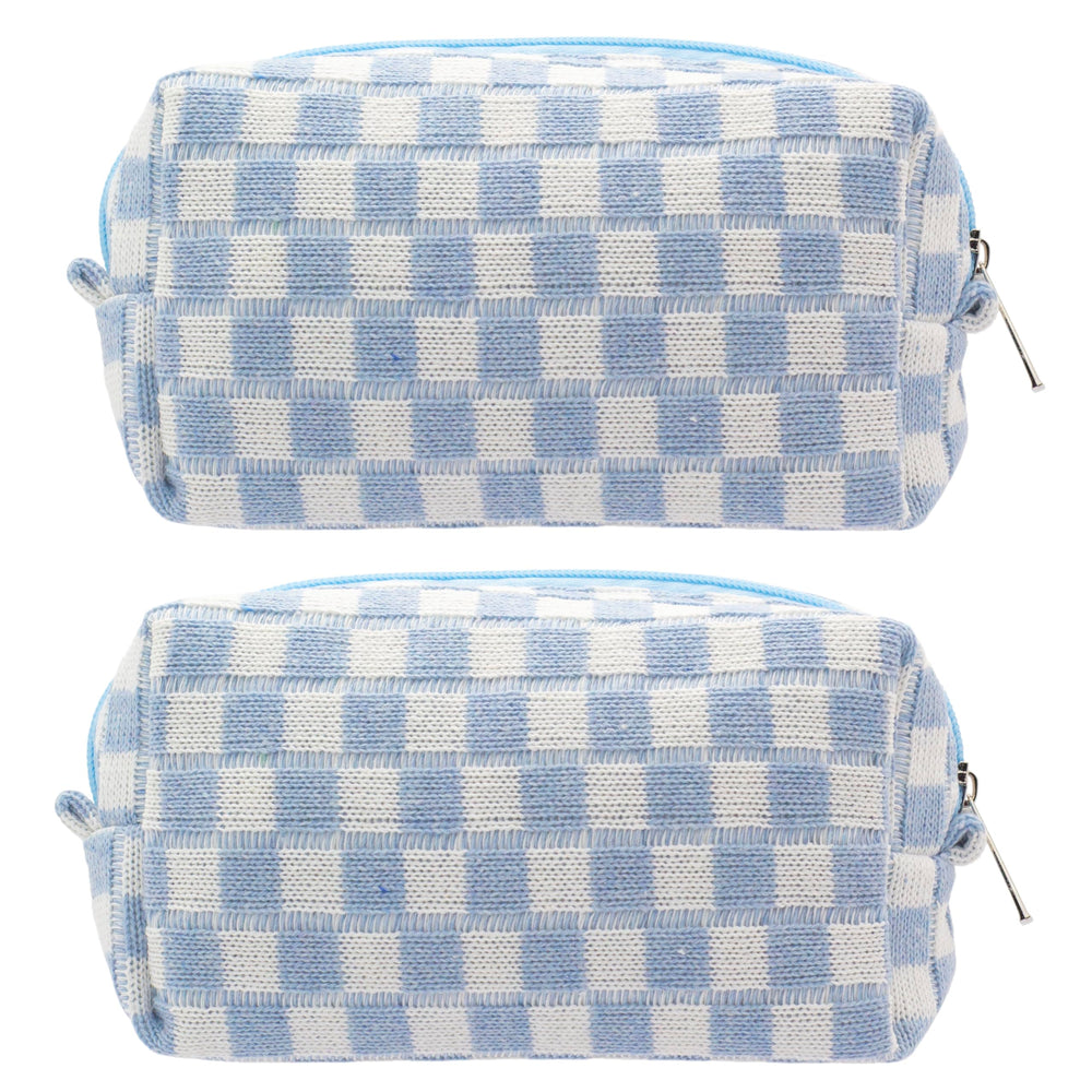 PAZIMIIK sac maquillage carreaux bleu debout, accès rapide en voyage
