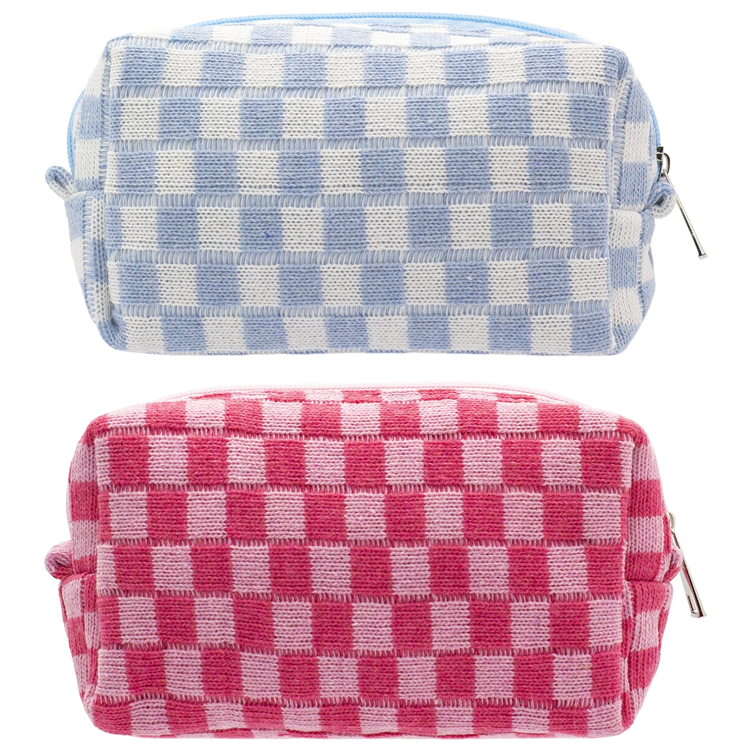 PAZIMIIK sac maquillage damier bleu, rangement pratique dans le sac à main.