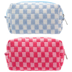 PAZIMIIK sac maquillage damier bleu, rangement pratique dans le sac à main.