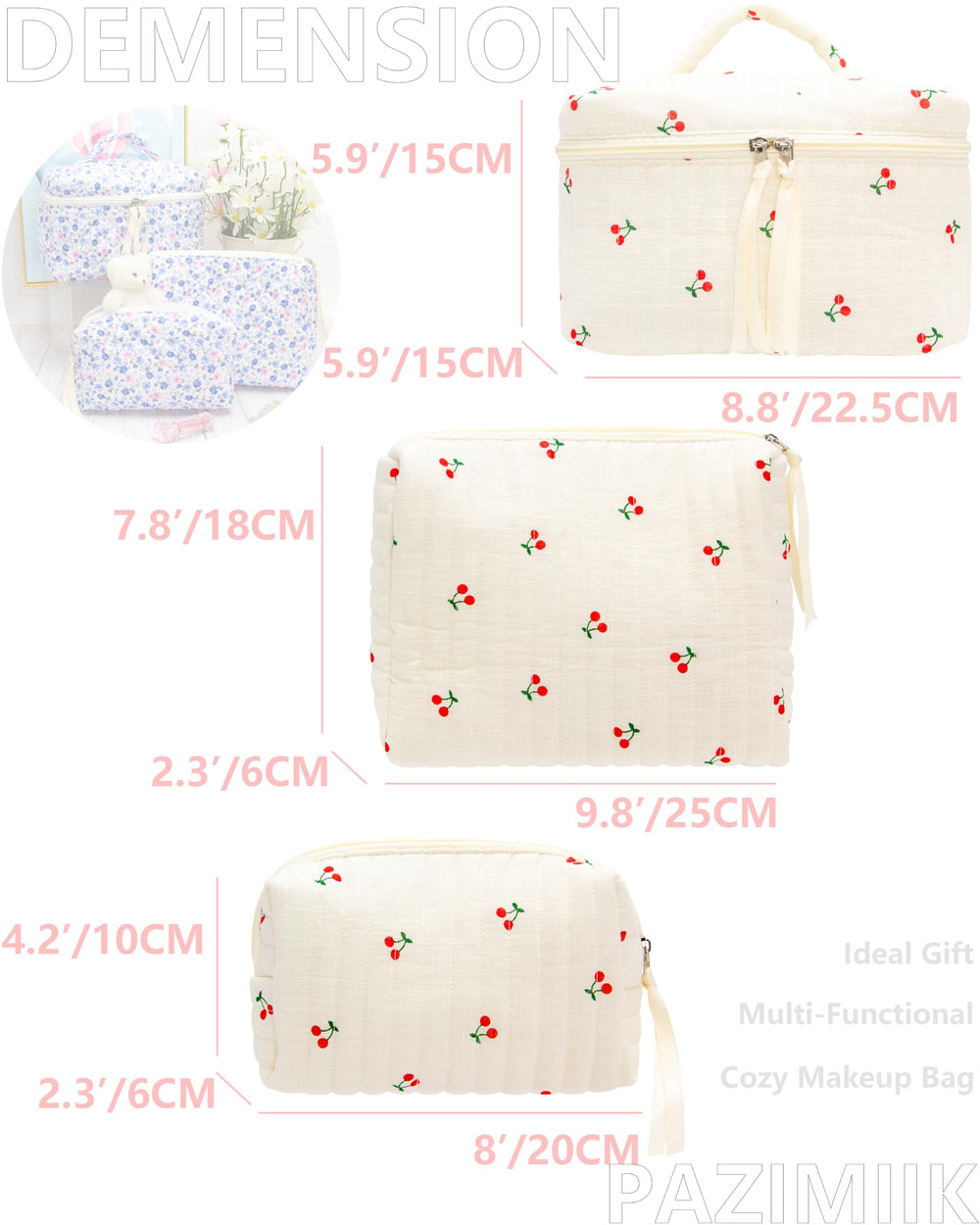 PAZIMIIK sac maquillage avec poche filet compacte pour pinceaux et petits objets.