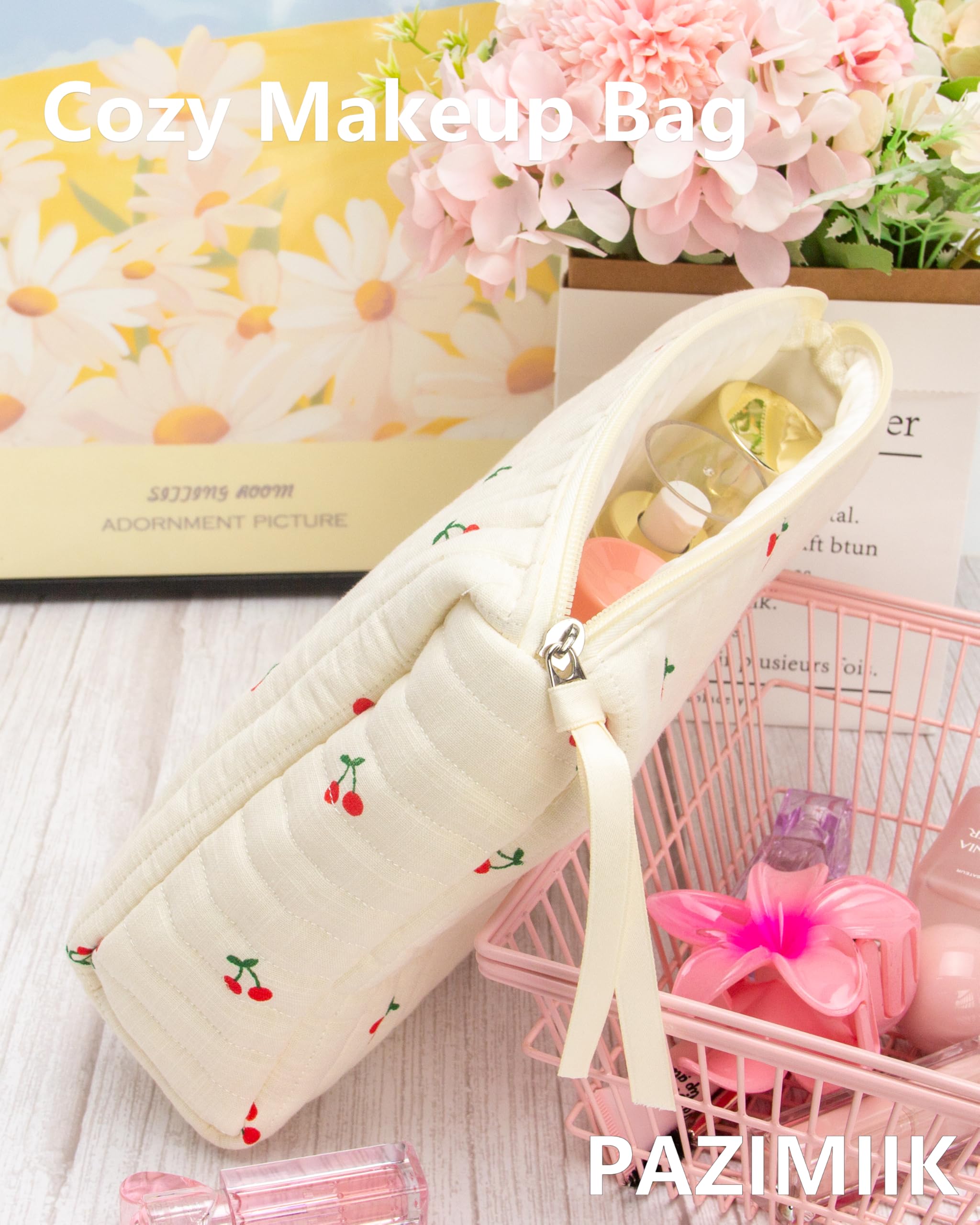 PAZIMIIK sac-maquillage-quilté grand compartiment, rangement pratique pour essentiels maquillage.