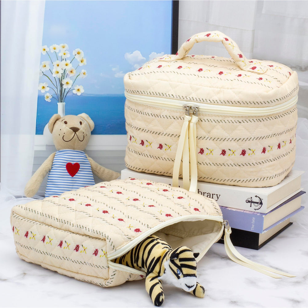 PAZIMIIK sac maquillage quilté, design léger idéal pour les voyages.