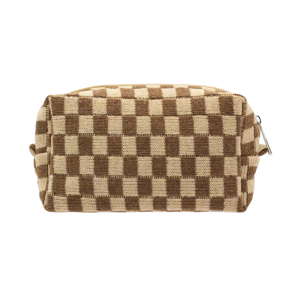 PAZIMIIK trousse maquillage damier cafe, rangement pratique dans le sac à main.