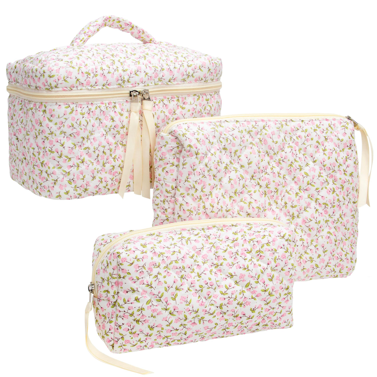 PAZIMIIK trousse maquillage matelassée rose grand, rangement élégant pour vos essentiels