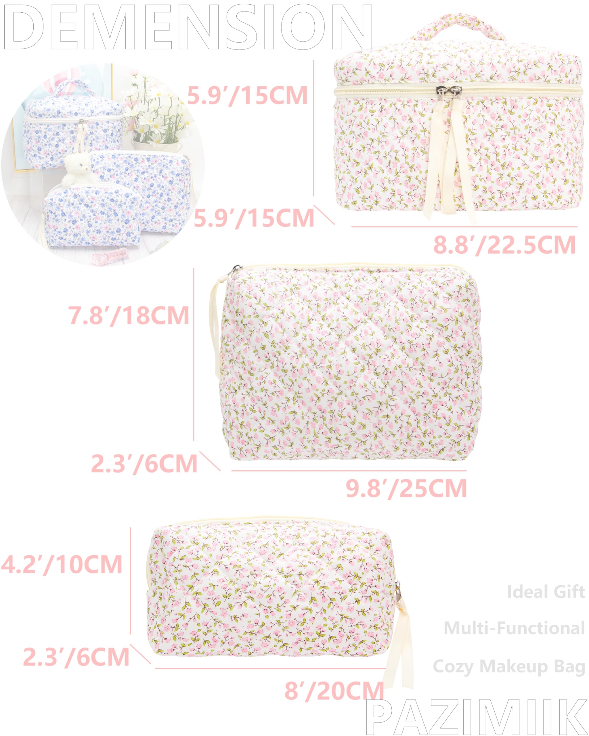 PAZIMIIK trousse maquillage matelassée rose petit, compagnon léger pour les voyages