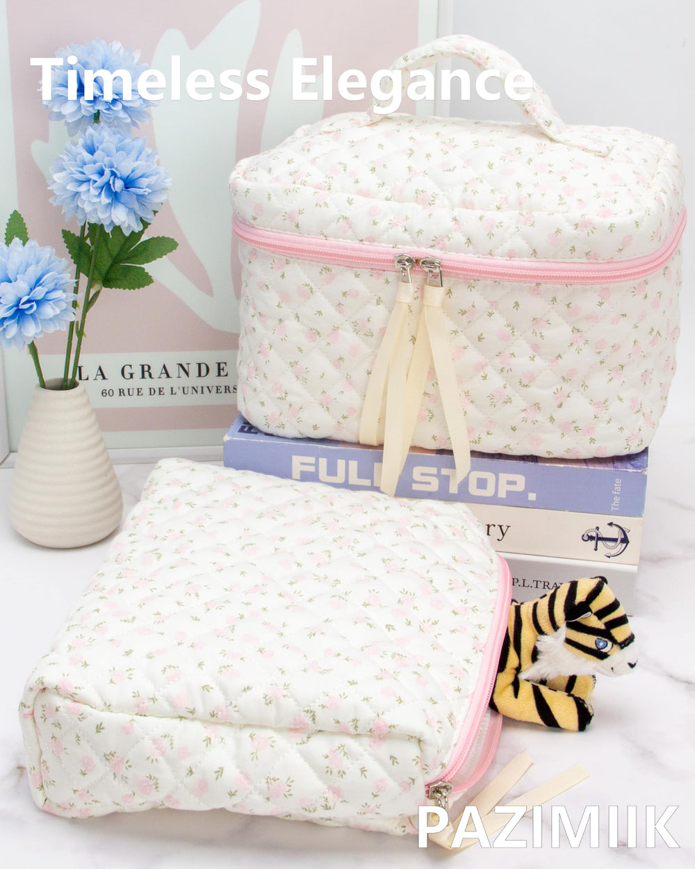 PAZIMIIK Trousse avec poche filet, idéale pour petits produits et pinceaux.