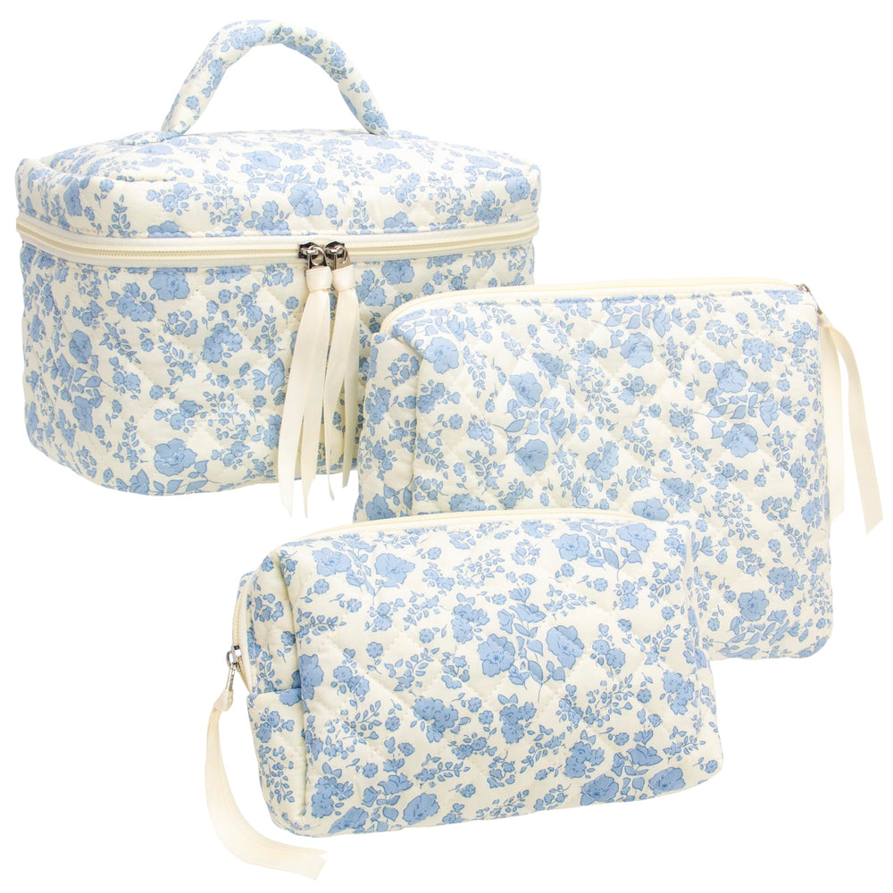 PAZIMIIK trousse maquillage quilted grand bleu fleurie, rangement élégant et pratique
