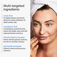 Complexe glycolique-arginine et exfoliation en douceur visibles dans la composition.