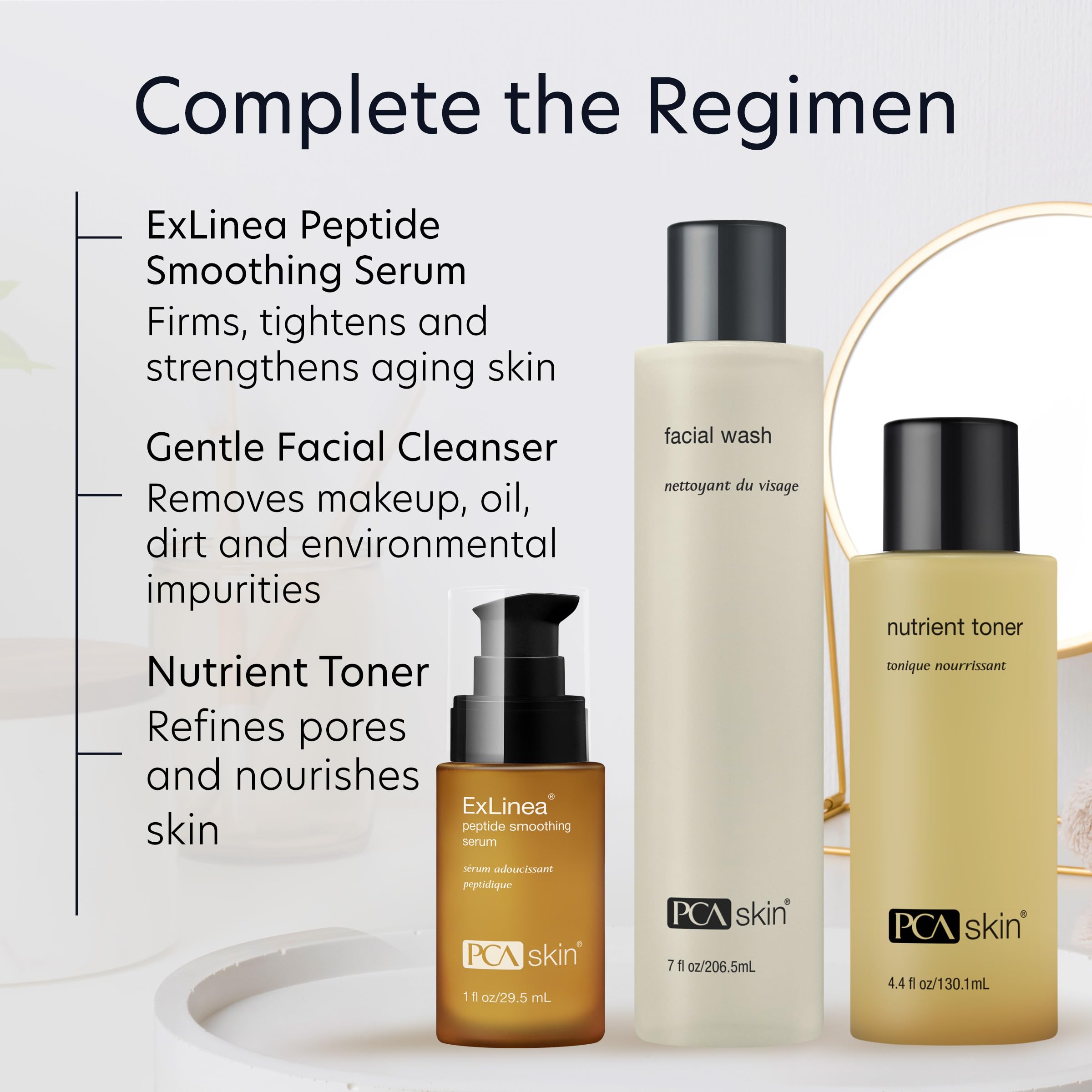 Application quotidienne sur le visage avec PCA SKIN ExLinea Peptide Smoothing.
