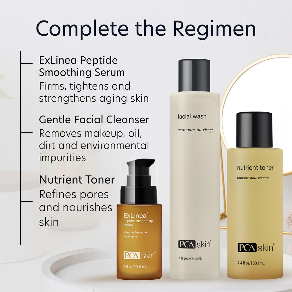 Application quotidienne sur le visage avec PCA SKIN ExLinea Peptide Smoothing.