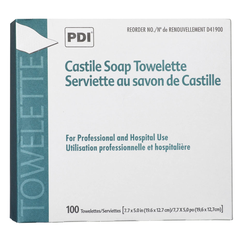 PDI Castile Lingettes – boîte de 100 pour une utilisation pratique en clinique.
