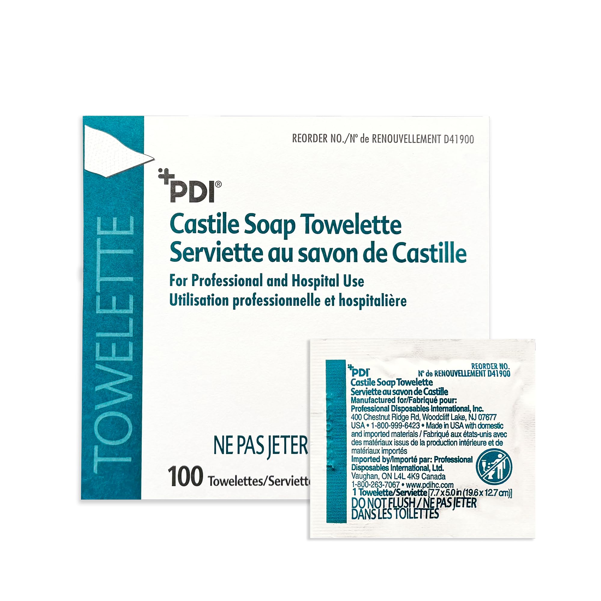 Lingettes PDI savon de Castille pour visage et mains, douceur sans alcool.