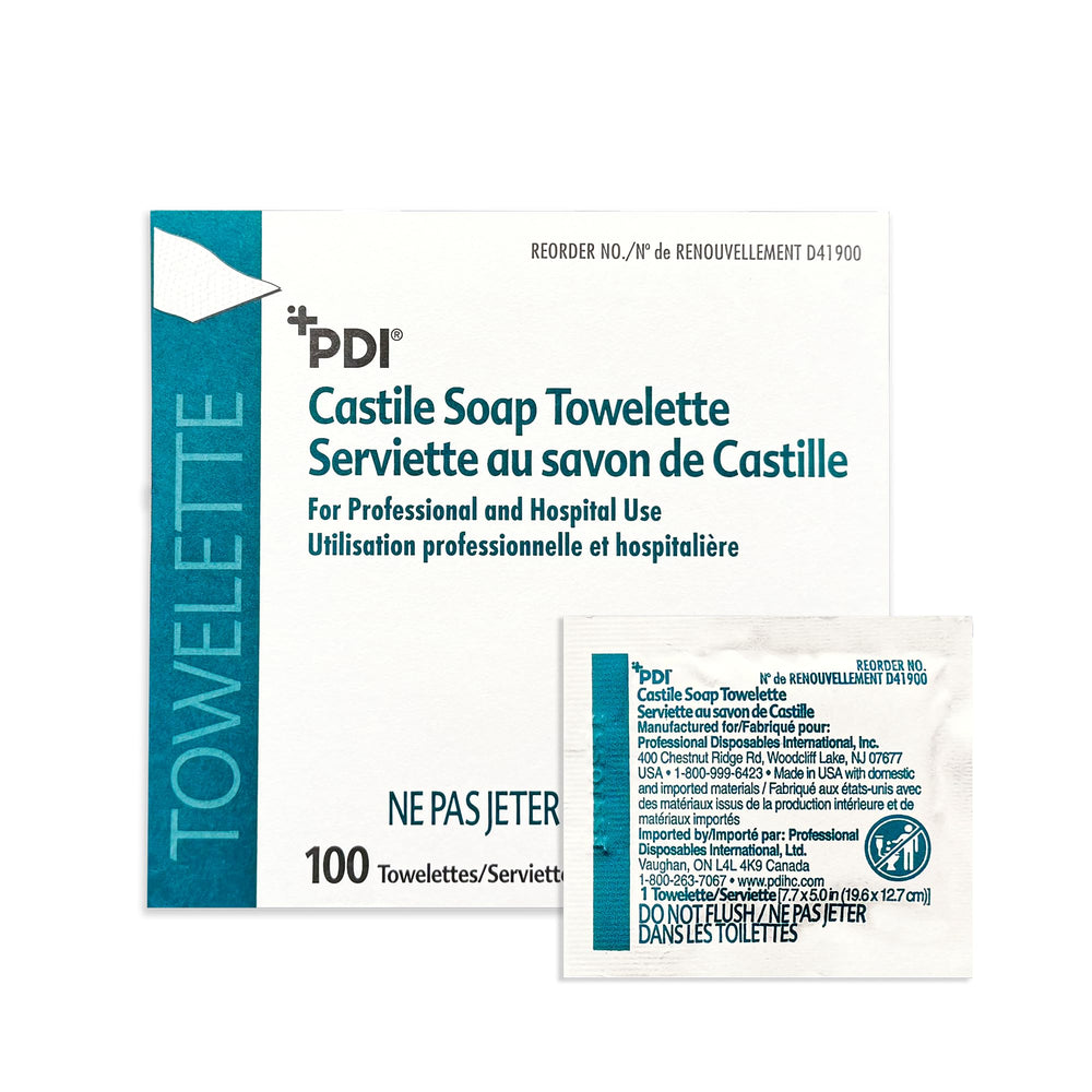 Lingettes PDI savon de Castille pour visage et mains, douceur sans alcool.