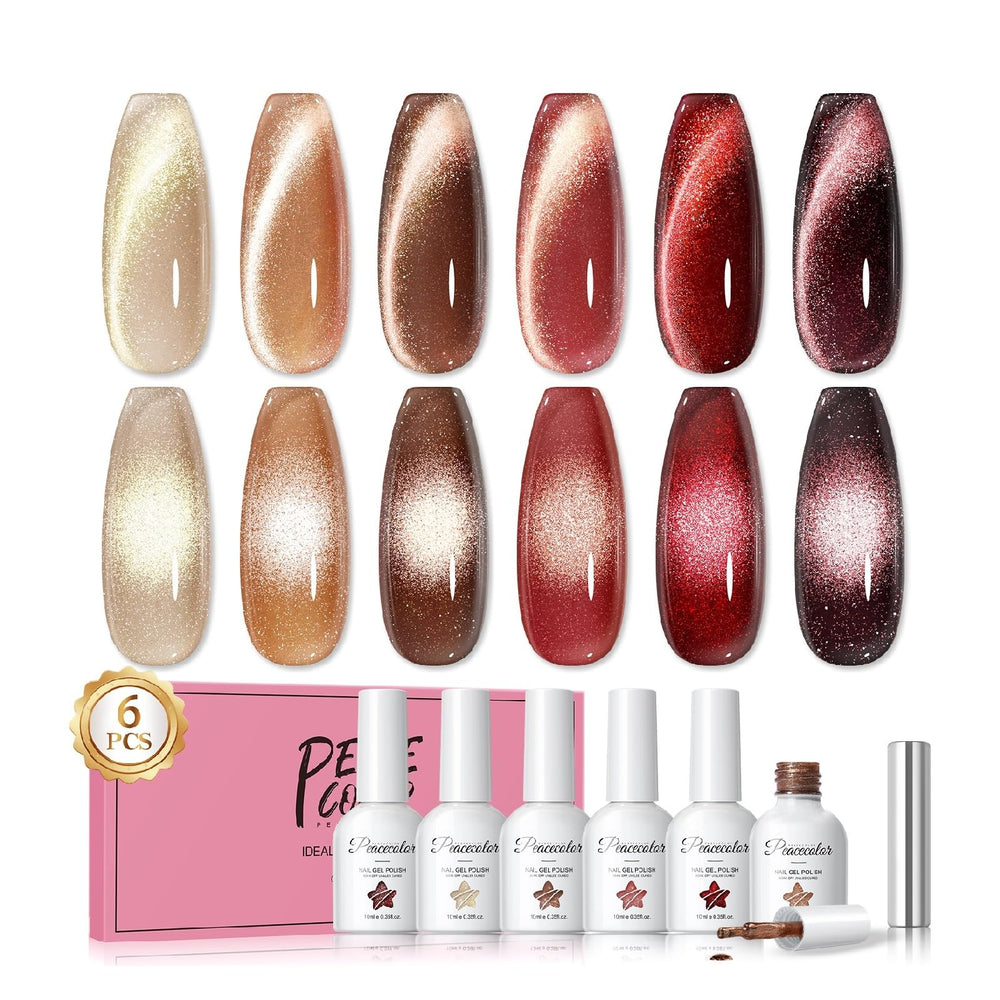 PEACECOLOR Cat Eye Gel vernis-set rouge bordeaux pour un look automne élégant.