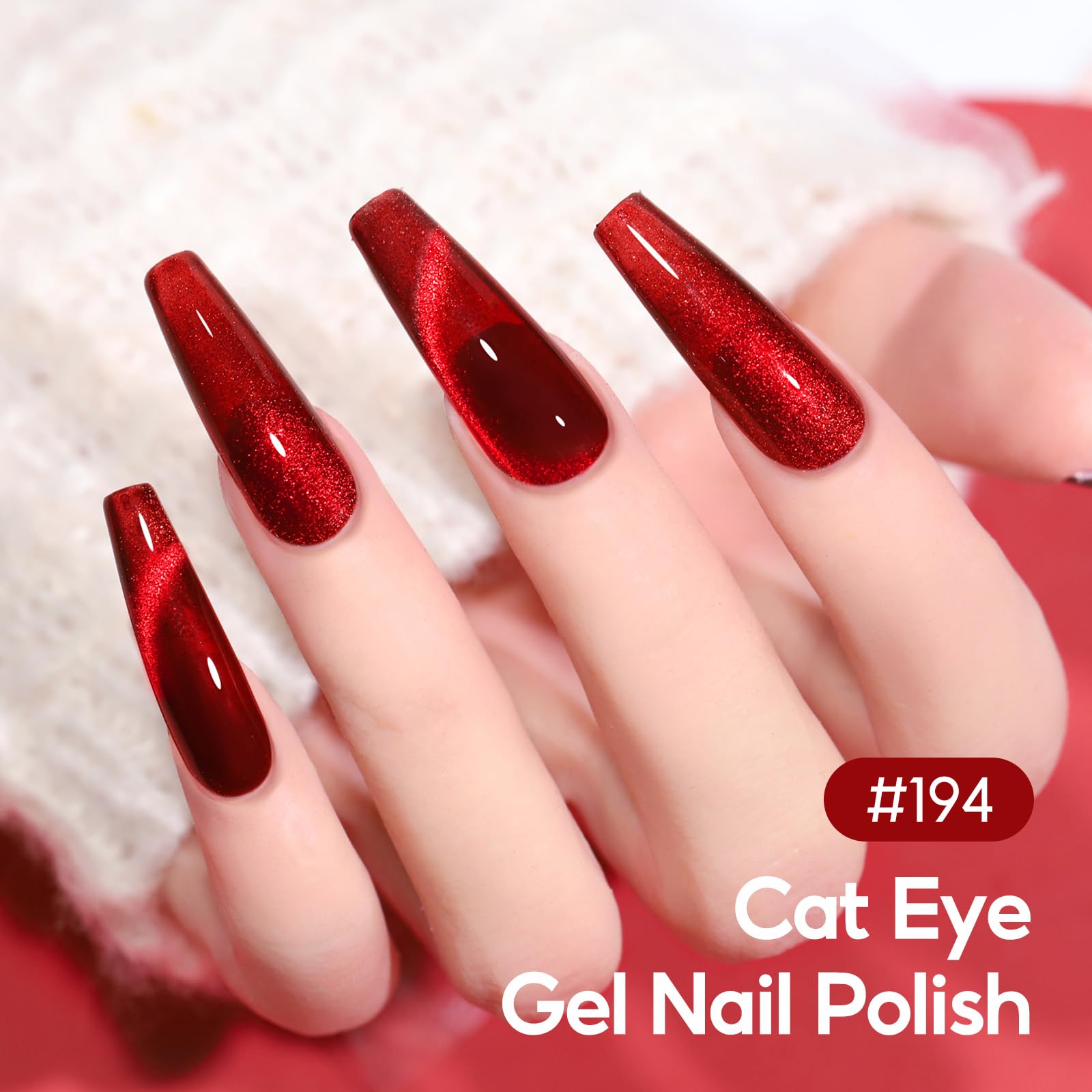 PEACECOLOR Cat Eye Gel vernis-set rouge foncé pour des ongles intenses.