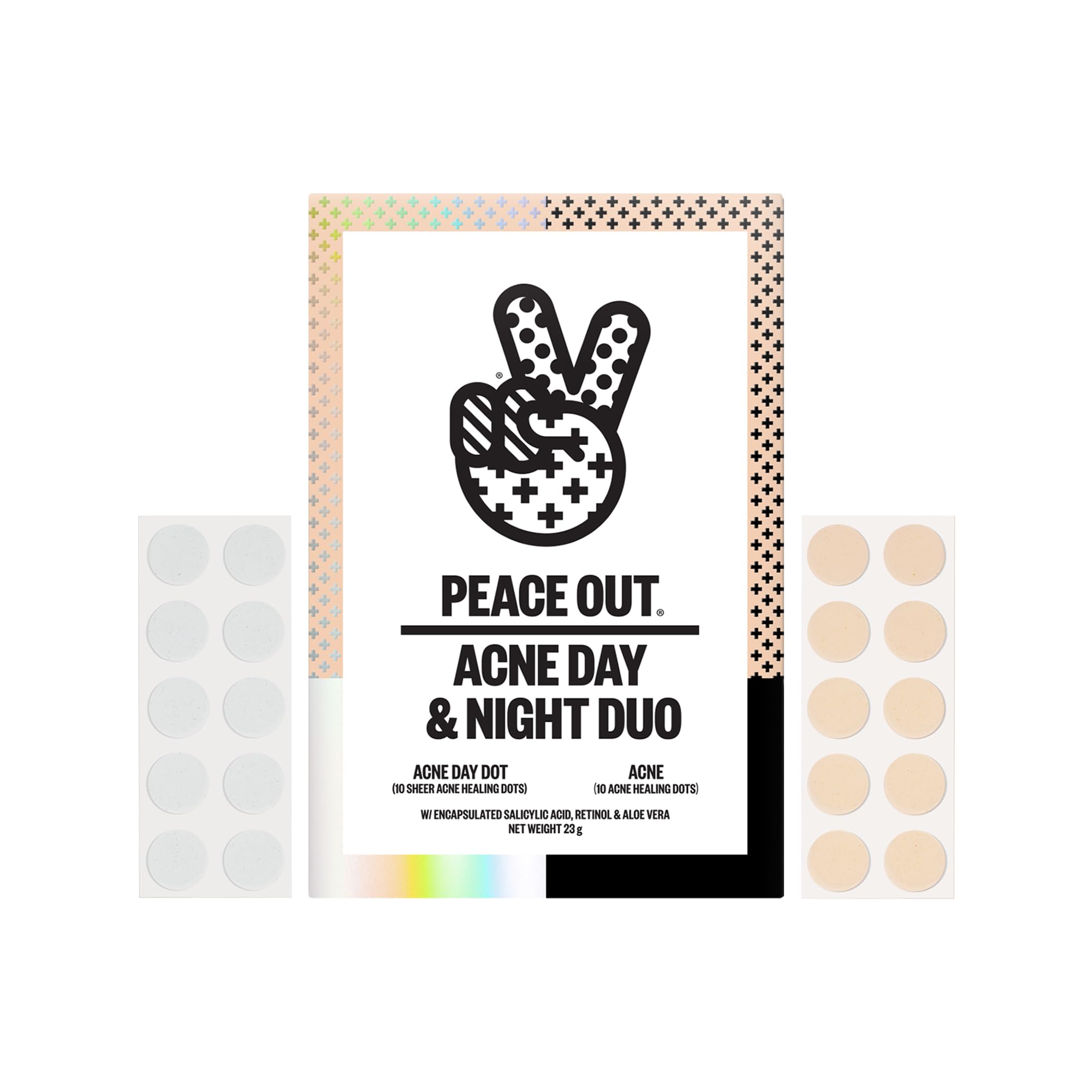 Patch anti-acné PEACE OUT jour invisible, utilisation discrète sous le maquillage.