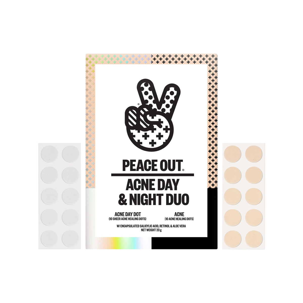 Patch anti-acné PEACE OUT jour invisible, utilisation discrète sous le maquillage.