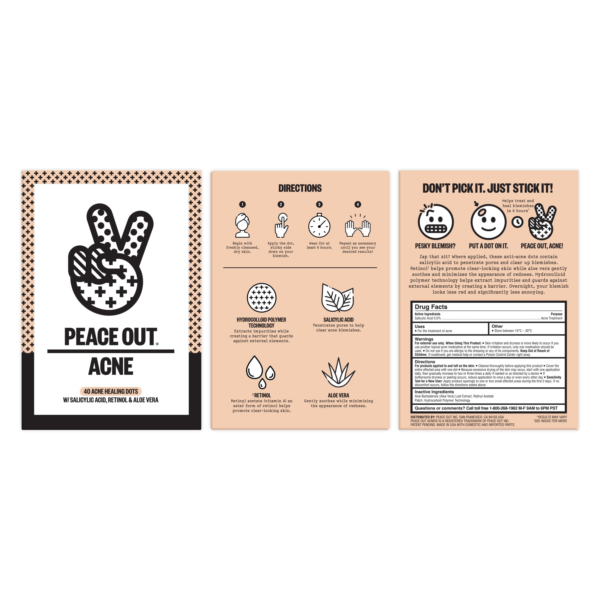 Patch acné Peace Out, application jour et nuit sur une imperfection.