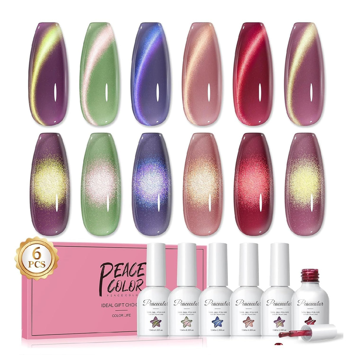 PEACECOLOR Cat Eye rouge étincelant, vernis gel avec effet glamour