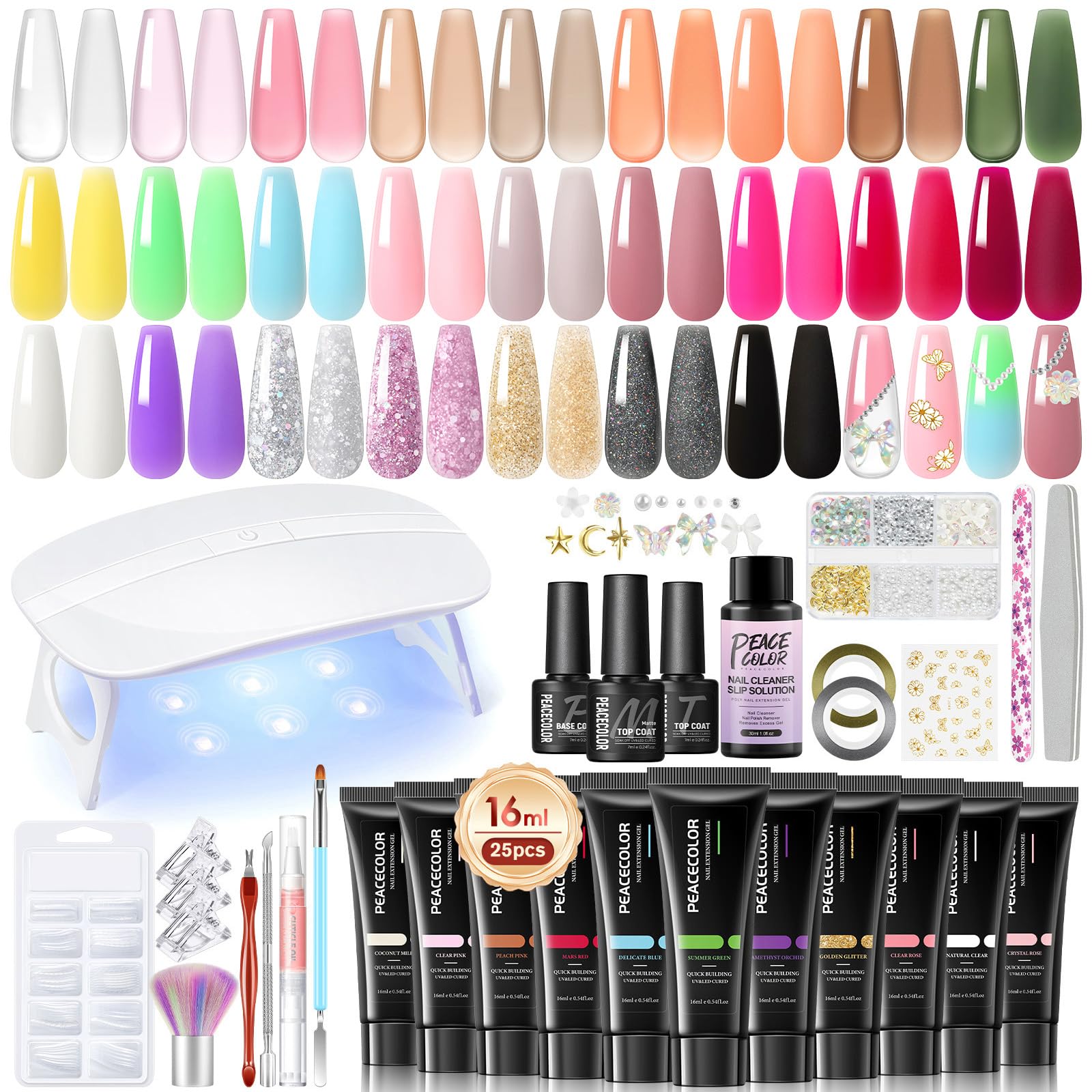 PEACECOLOR kit gel poly-nail: 25 couleurs pour designs variés et durables.