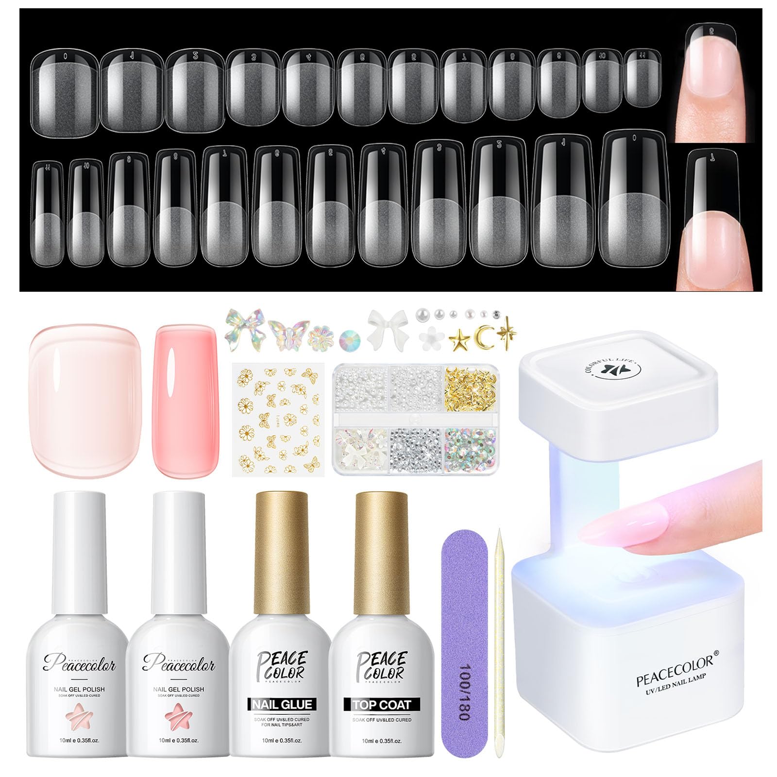 PEACECOLOR kit ongles gel carres complets pour extensions à domicile.