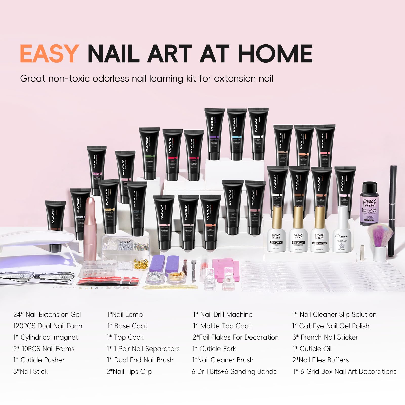 PEACECOLOR polygel extensions 24 teintes pour créations variées.