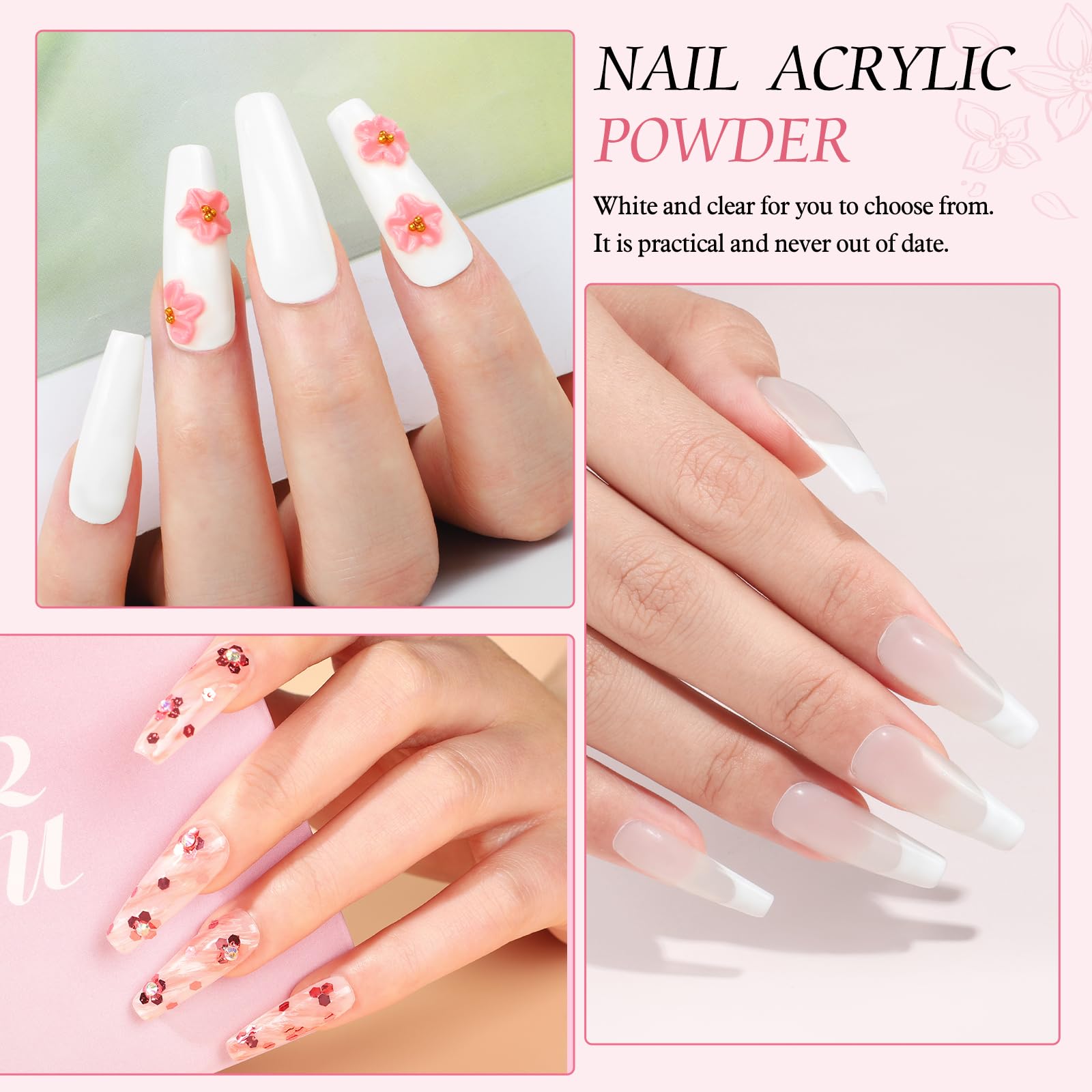 Peacecolor poudre acrylique transparente: base discrète pour ongles.