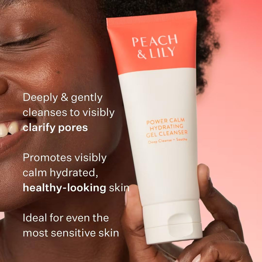 Peach & Lily Power Calm Gel Cleanser – mousse légère prête à purifier sans tirer.