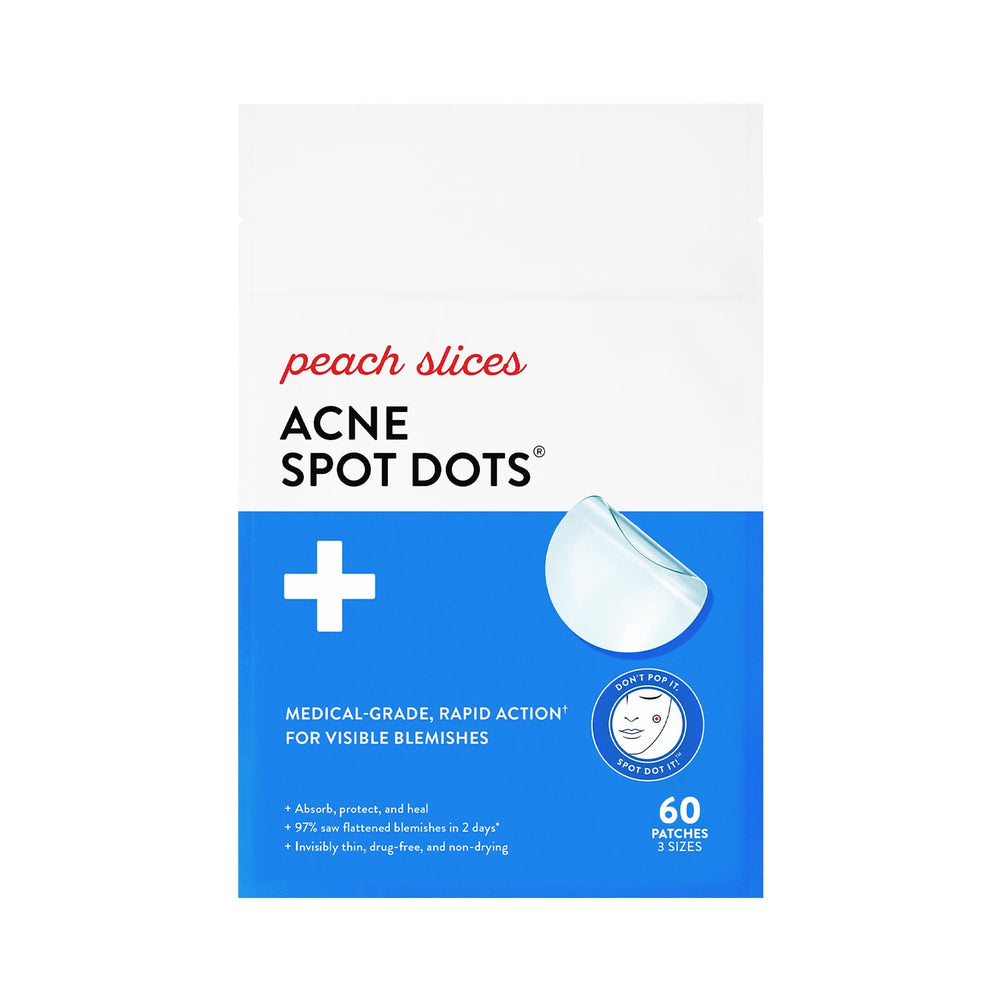 Patch hydrocolloïde Peach Slices sur bouton, absorption des résidus et protection.