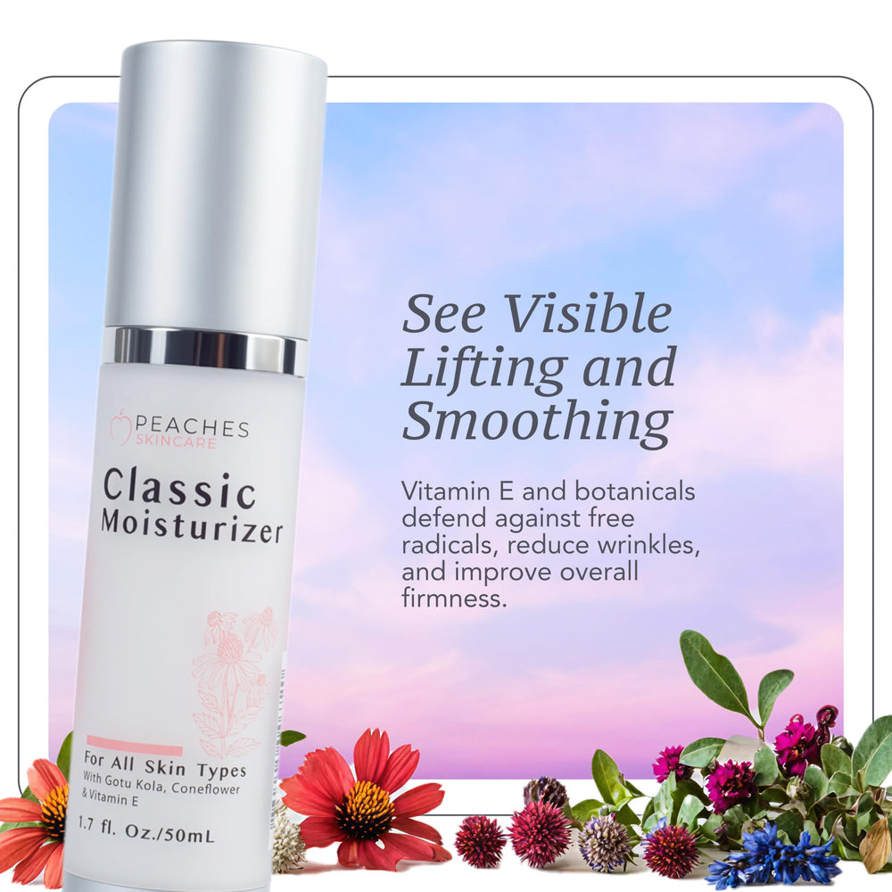 Peaches Skincare : appliquer matin et soir, peau fraîche et hydratée.