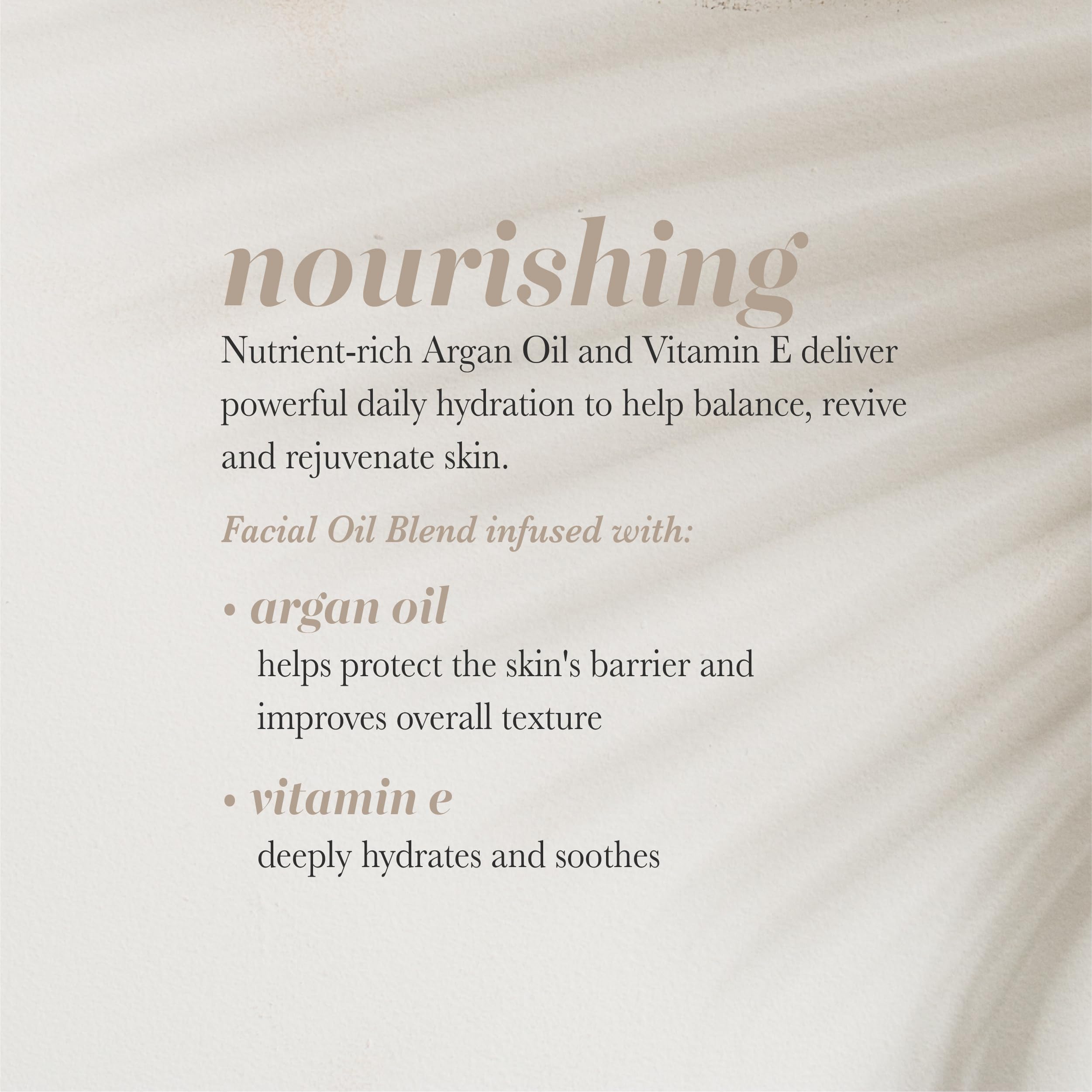 Pearlessence Argan et Vitamine E — gouttes d'huile révélant une texture légère et nourrissante.