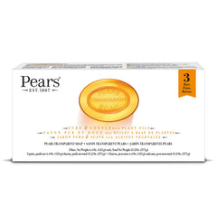 Savon Pears glycérine transparent ambre en coffret, hydratation légère pour la peau.