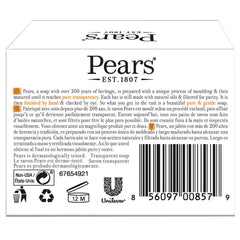 Pears savon ambre translucide, application mains facile et hydratante.