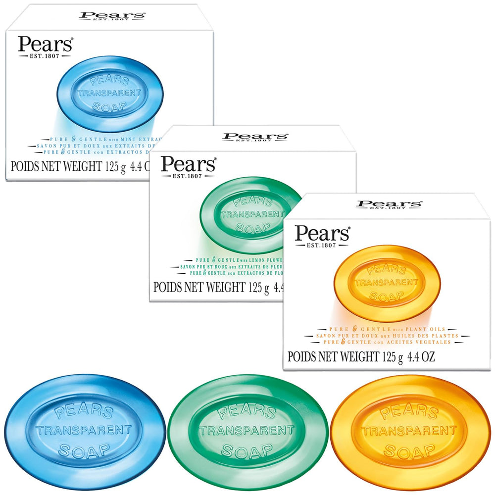 Savon Pears bleu menthe: glycérine hydrate durablement.