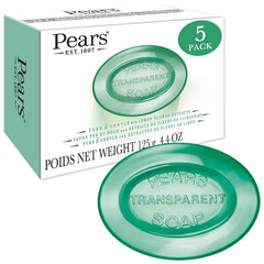 Pears savon pur et doux, barre transparente verte, hydratation durable.