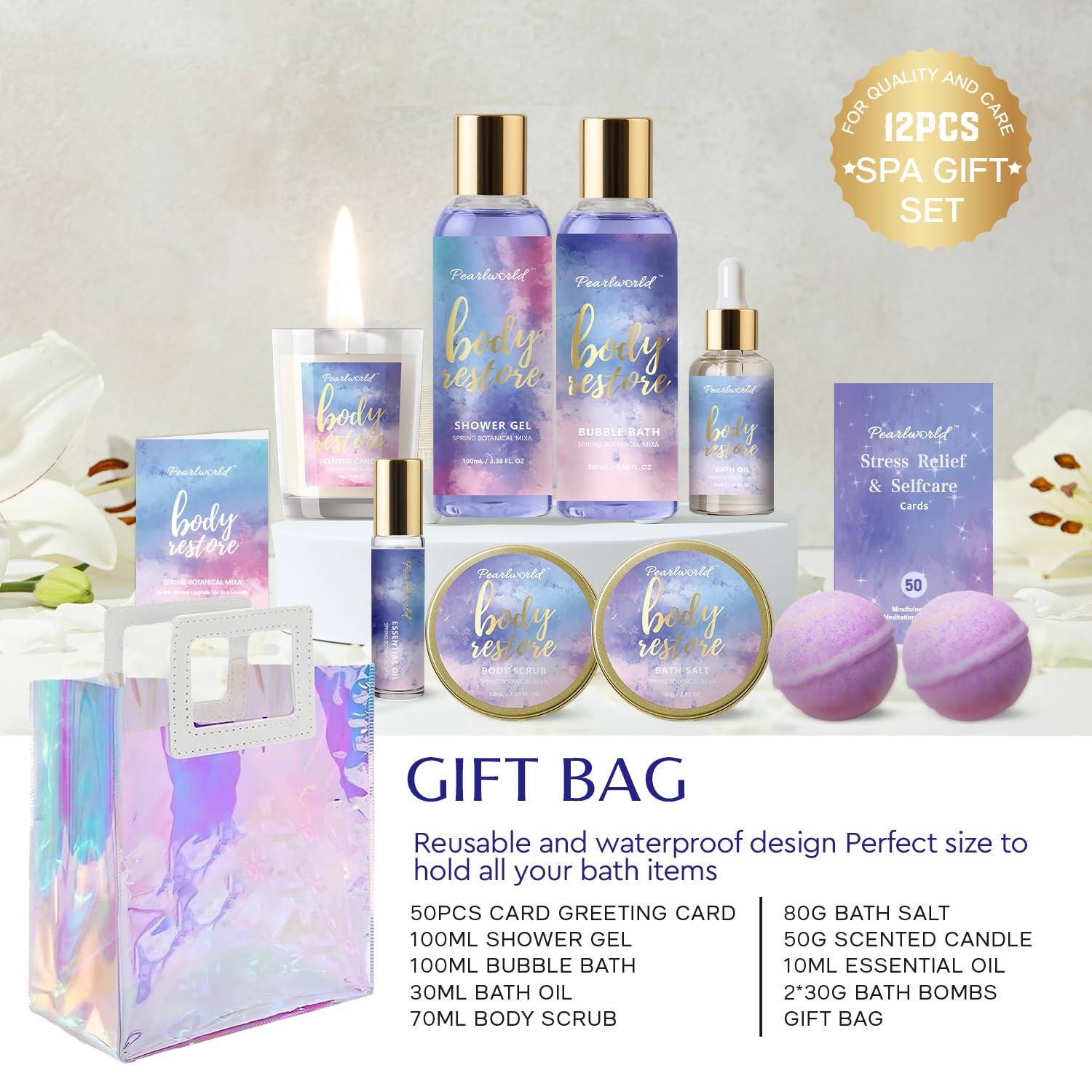 Gel douche PearlWorld luxe nettoyant en douceur et rafraîchissant la peau.