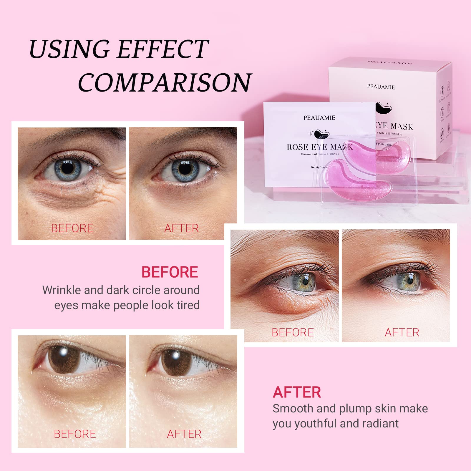 PEAUAMIE masque yeux rose, aloé véra apaise et rafraîchit.