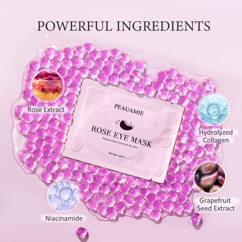 PEAUAMIE masque yeux rose, collagène et nicotinamide pour douceur ciblée.