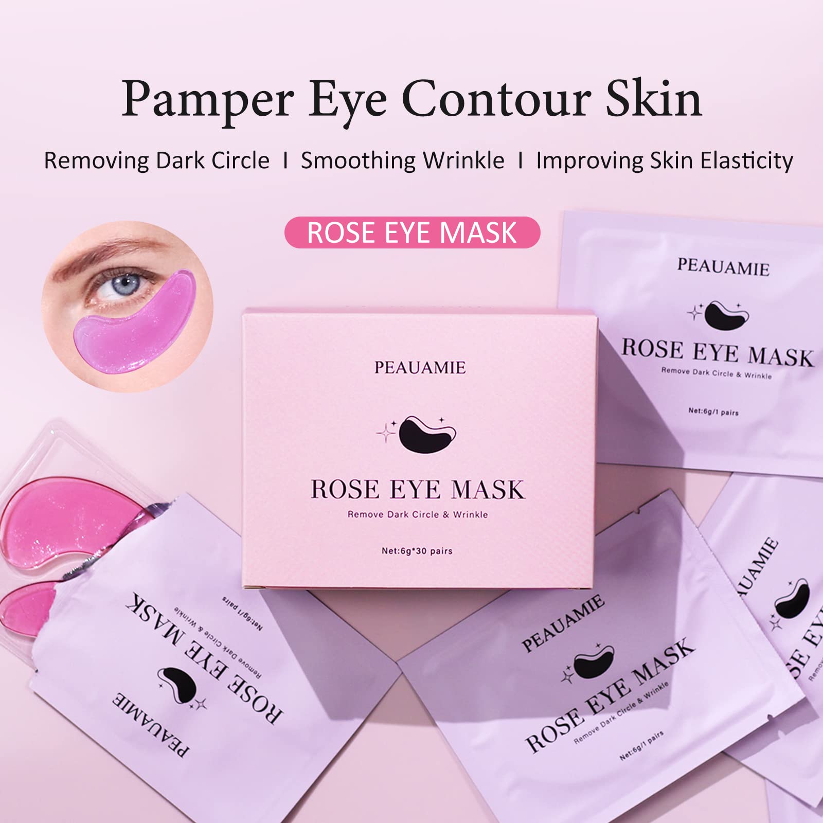 PEAUAMIE masque yeux rose, anti-cernes et poches avec effet ressourçant.