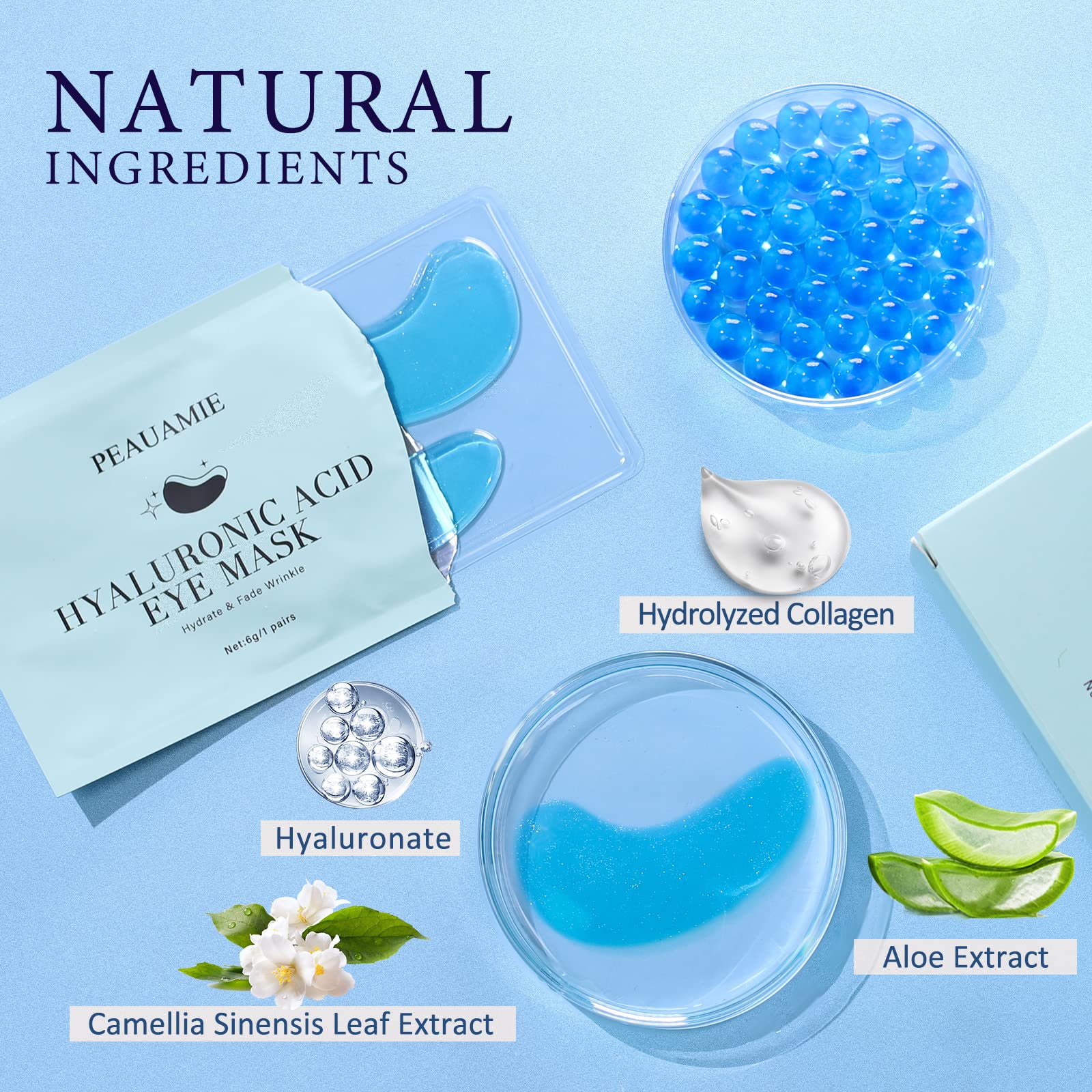 Ingrédients actifs Peauamie: hyaluronique et aloe pour nourrir la peau.