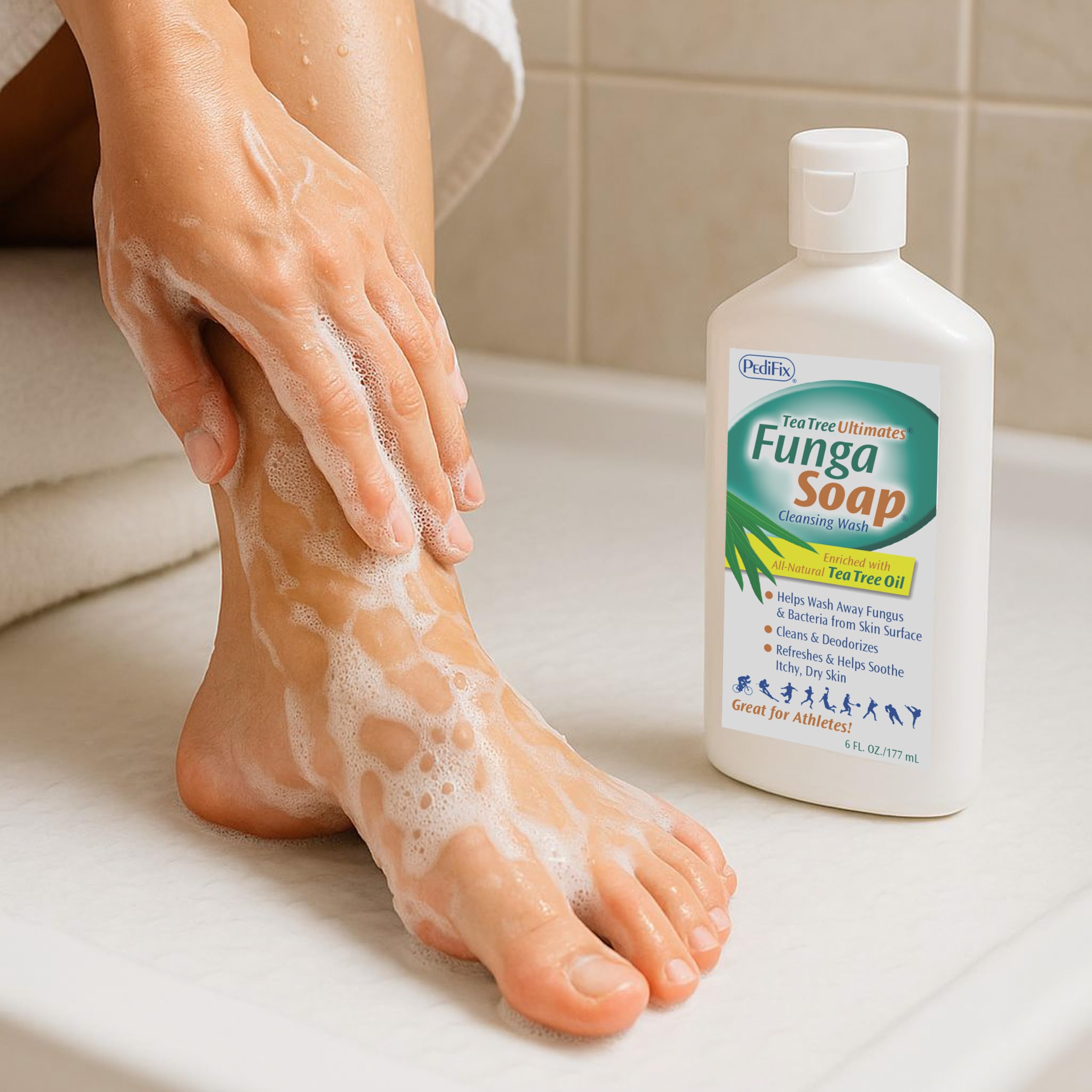 Utilisation quotidienne sur corps et pieds avec FungaSoap.