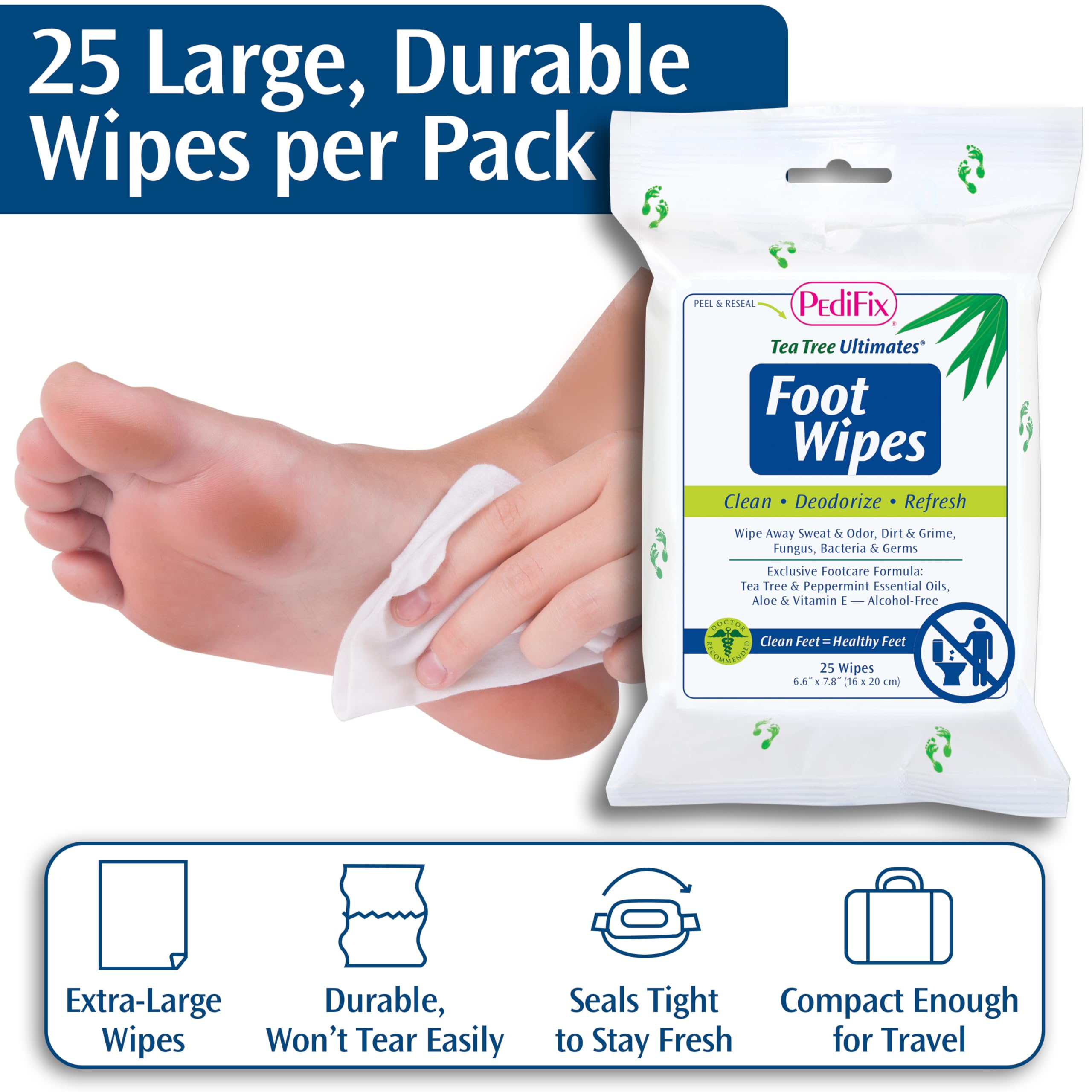 Lingettes PediFix pieds-voyage-compactes: hygiène pratique en déplacement.