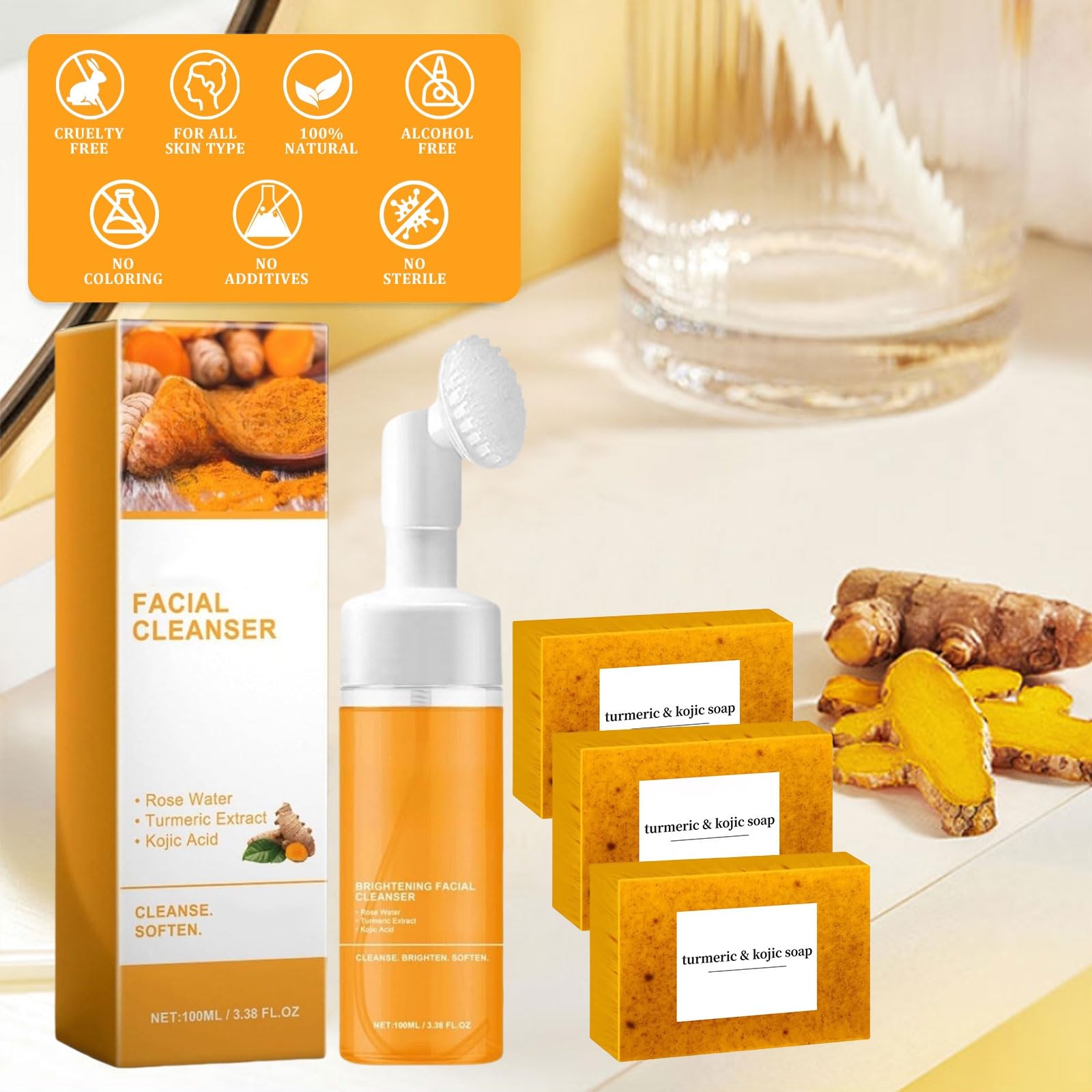Peehss Nettoyant Visage Curcuma Brosse Douce : nettoyage délicat pour peau sensible.