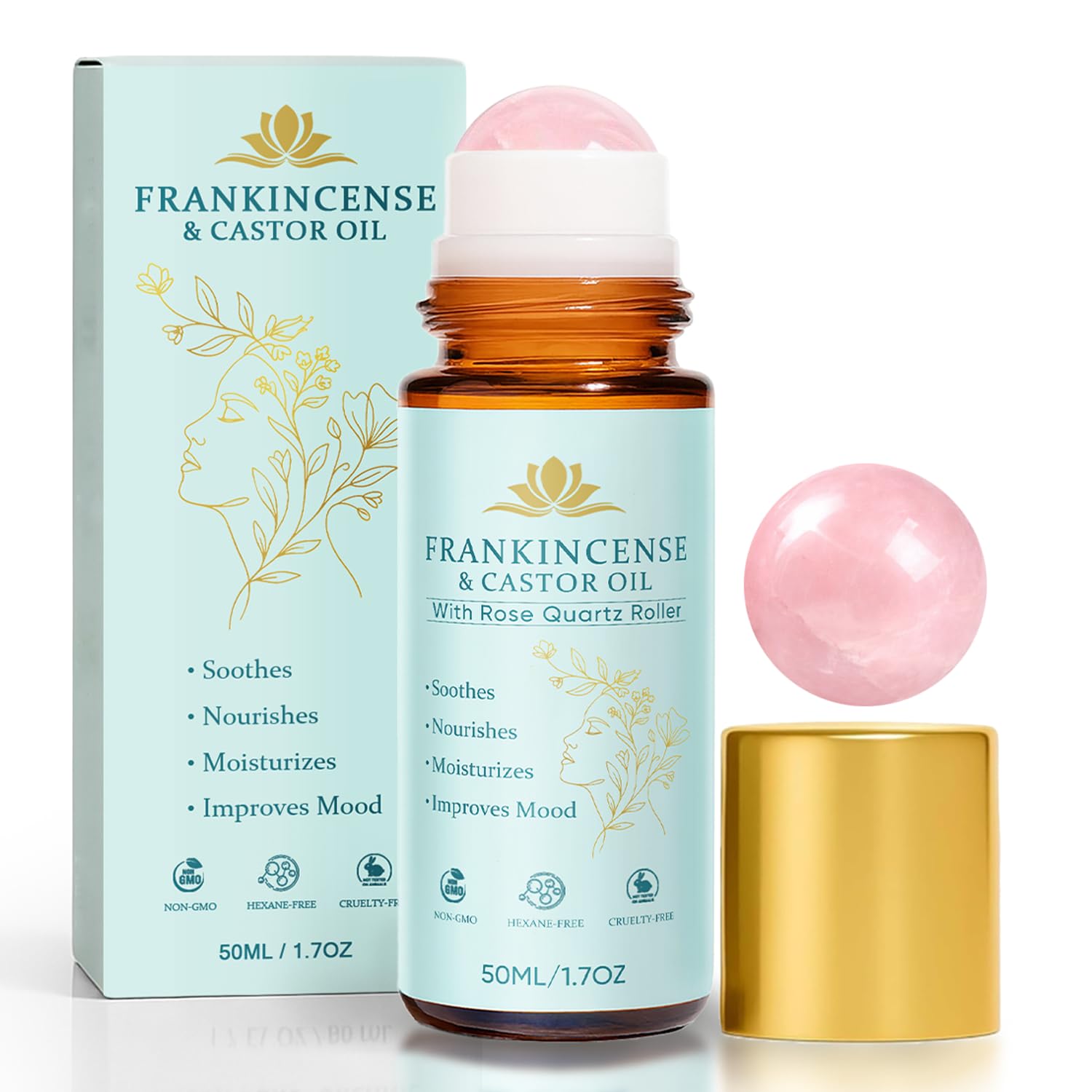 Peehss rouleau encens ricin pierre rose pour soin doux du visage.