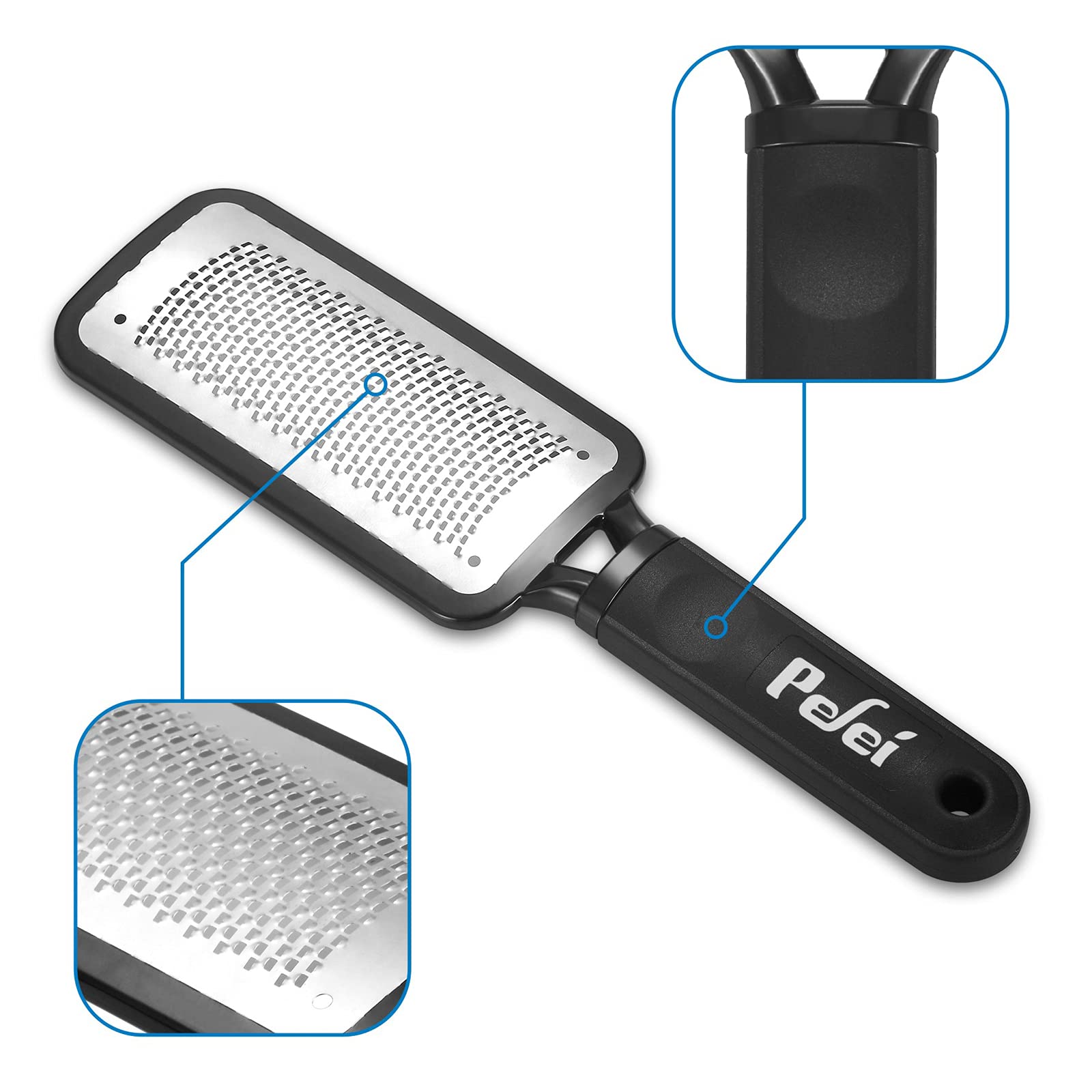 Pefei rasp-pied design ergonomique avec poignee, précision facilitant les zones difficiles.