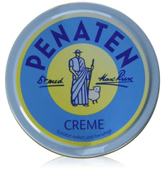 Crème Penaten Basic 150 ml montrant le pot et sa texture onctueuse, apaisante pour peaux sensibles.