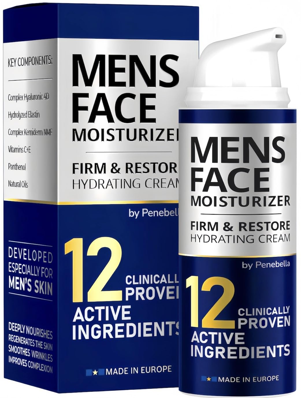 PENEBELLA Crème Visage Homme – bouteille élégante pour hydratation profonde.